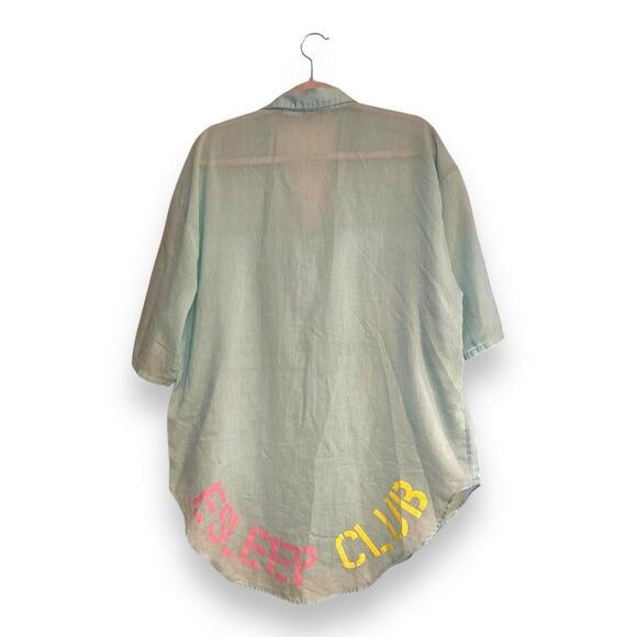 Vintage 80s ESleep Blue Pink Intimates Button Down Night Sleep Shirt Size Medium - Picture 2 of 16